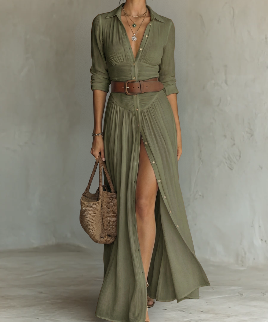 Suzanne | Maksikleid sa rever kragnom
