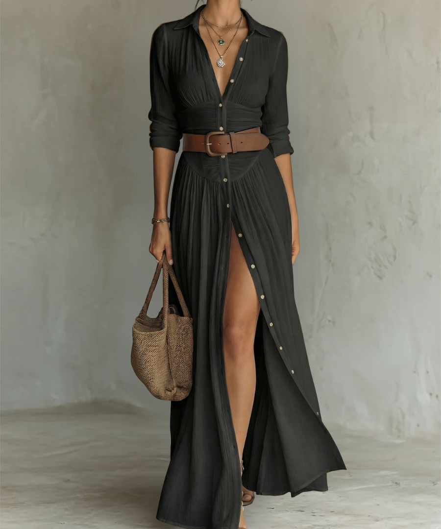 Suzanne | Maksikleid sa rever kragnom