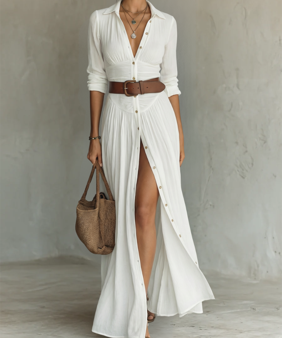 Suzanne | Maksikleid sa rever kragnom