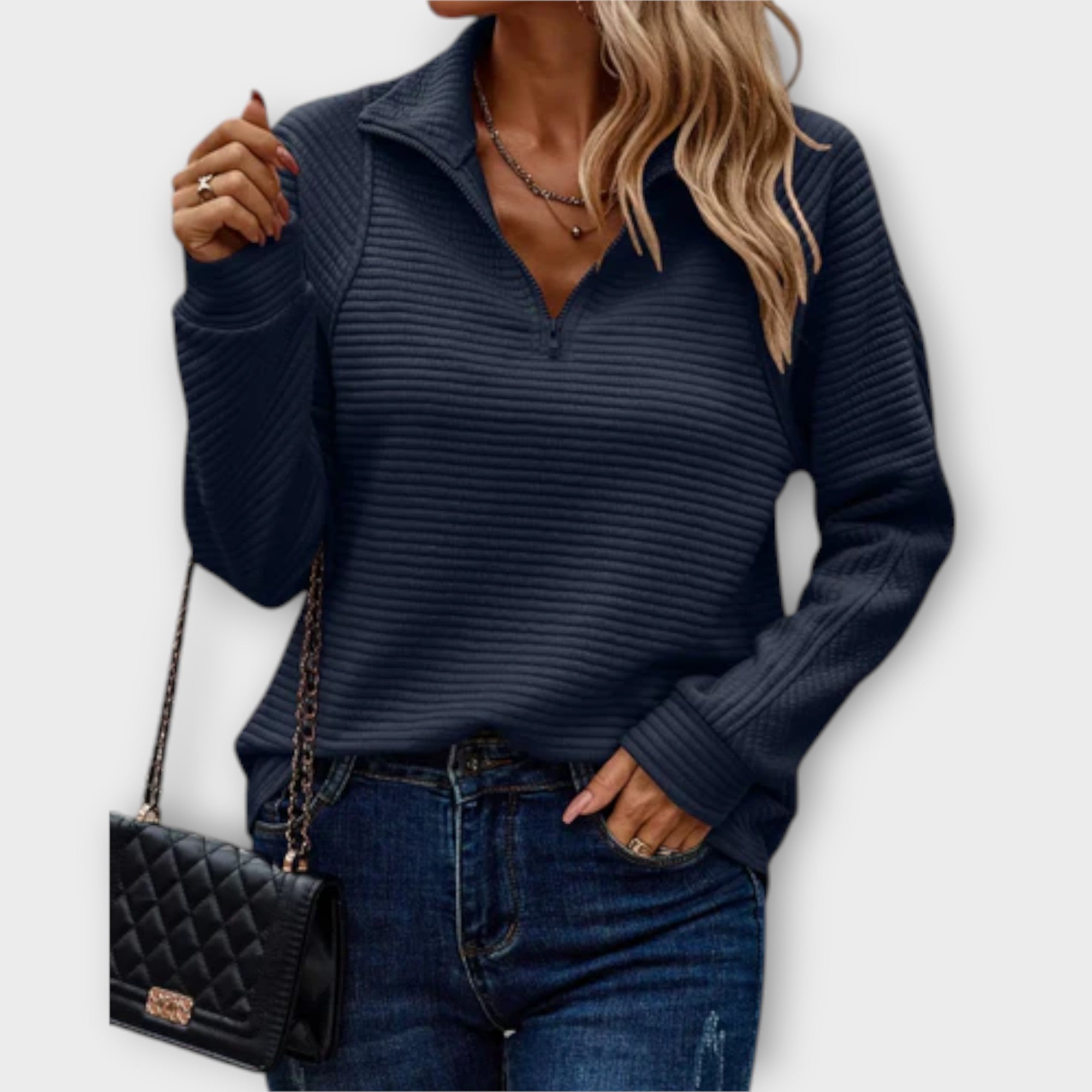 Lenka | Elegantni džemper sa polo zipom