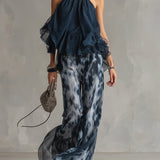 Ludovica | Elegantan set sa visokim gornjim delom i širokim, šarenim pantalonama