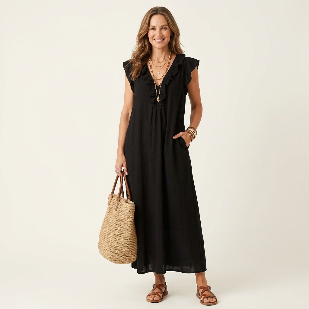 Josette | Haljina Maxi od Lna sa Ruffles