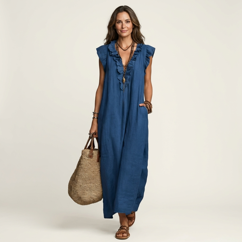 Josette | Haljina Maxi od Lna sa Ruffles