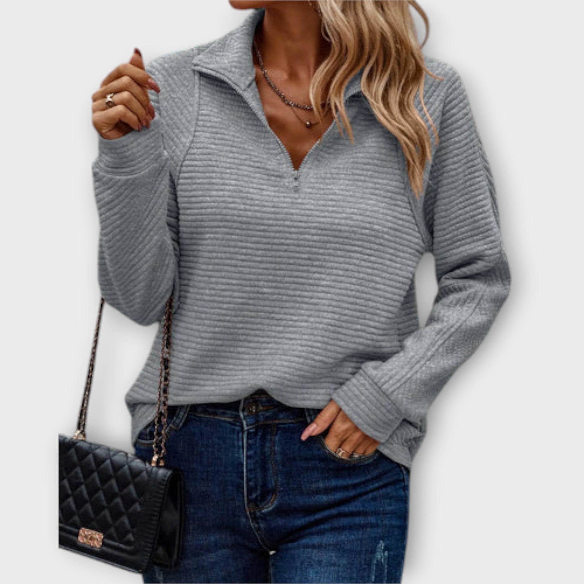 Lenka | Elegantni džemper sa polo zipom