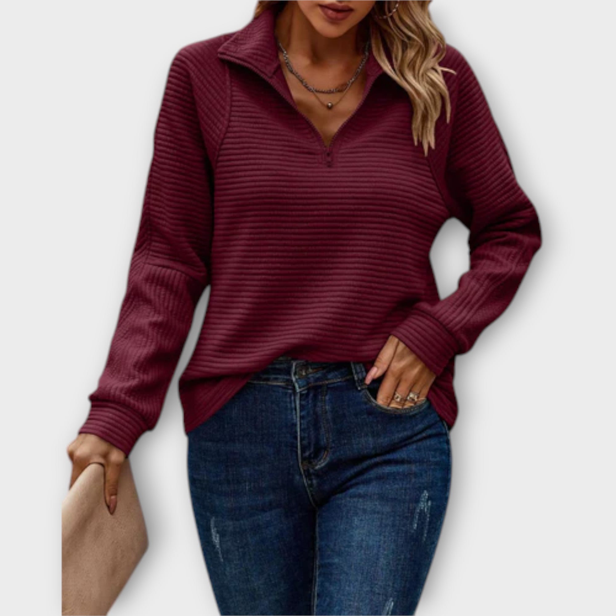 Lenka | Elegantni džemper sa polo zipom